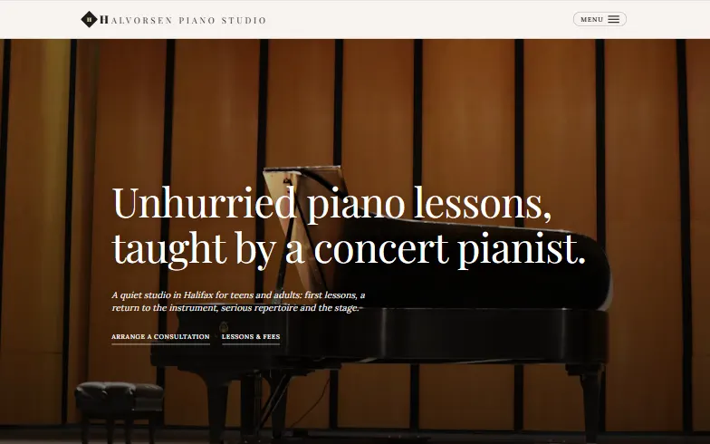 The home page of the Halvorsen Piano Studio template