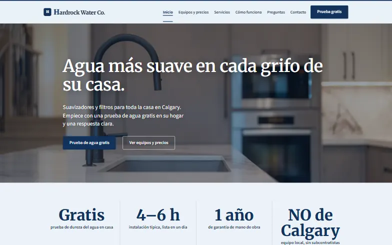 La página de inicio de la plantilla Hardrock Water Co.