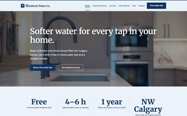 The home page of the Hardrock Water Co. template