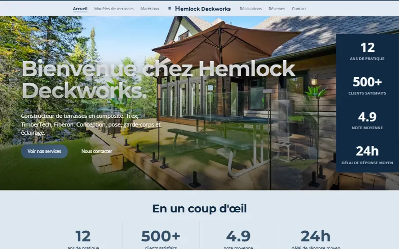 La page d’accueil du modèle Hemlock Deckworks