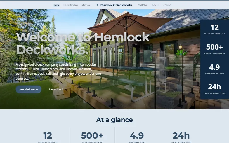 The home page of the Hemlock Deckworks template