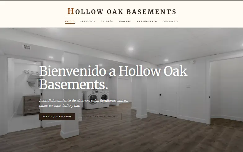 La página de inicio de la plantilla Hollow Oak Basements