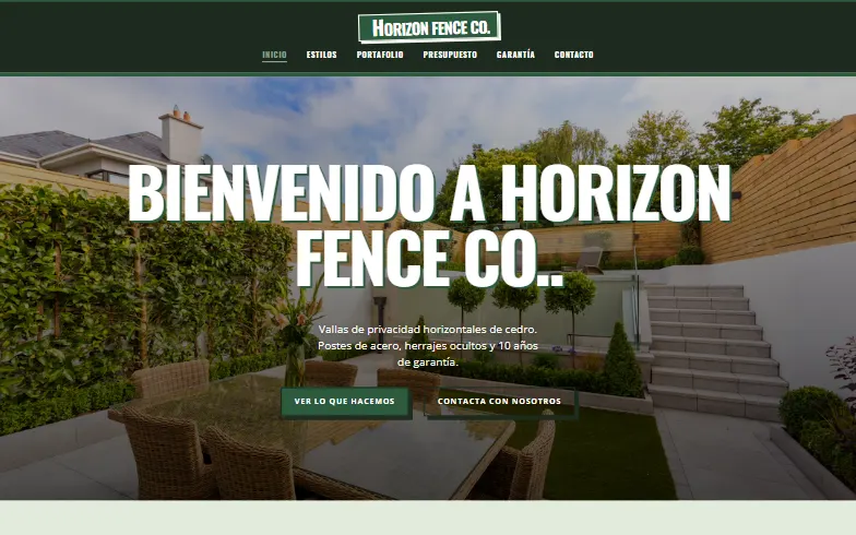 La página de inicio de la plantilla Horizon Fence Co.