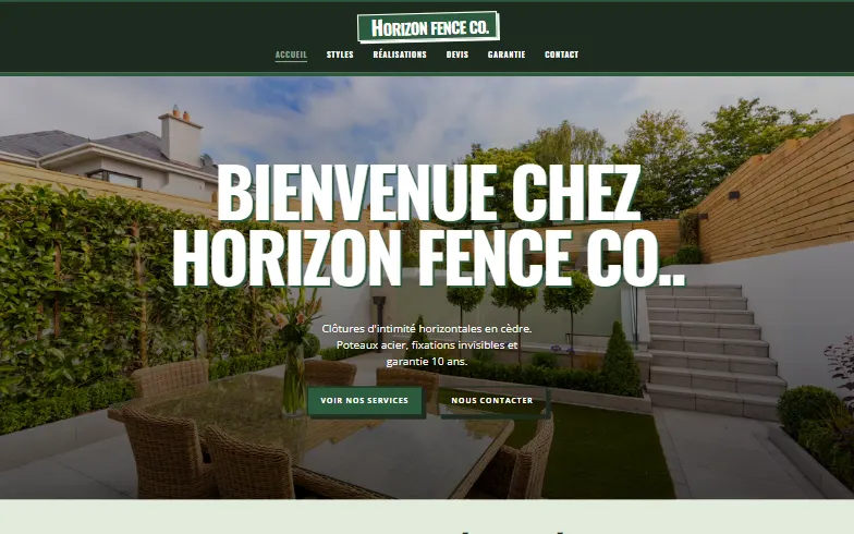 La page d’accueil du modèle Horizon Fence Co.