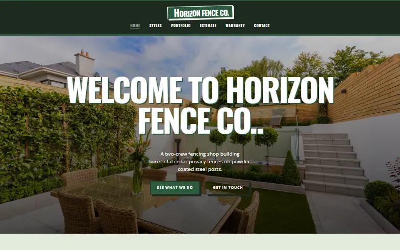 The home page of the Horizon Fence Co. template