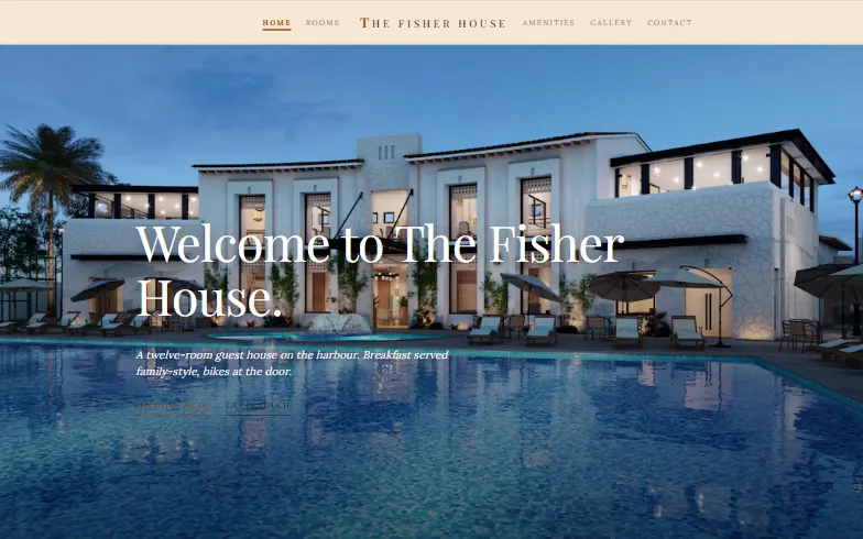 The home page of the Boutique Hotel template