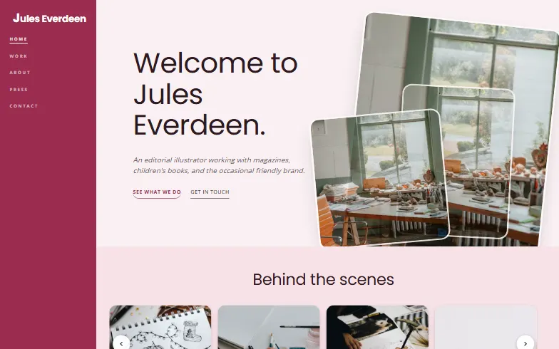 The home page of the Illustrator Folio template