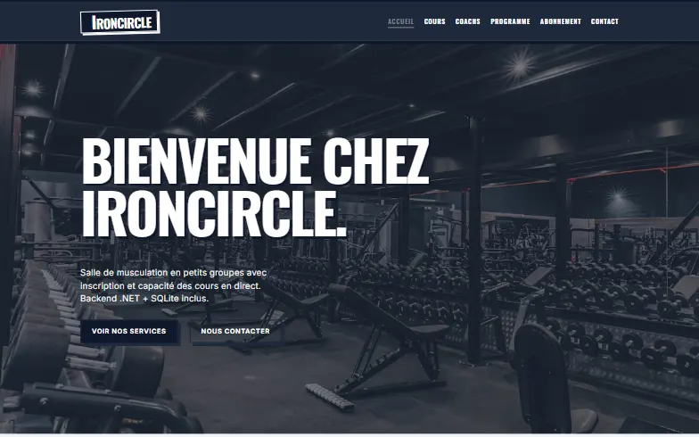 La page d’accueil du modèle Salle Ironcircle