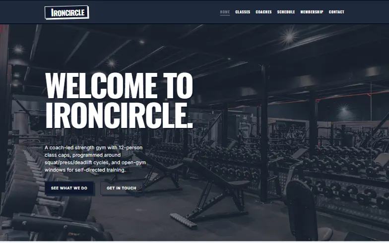 The home page of the Ironcircle Fitness template