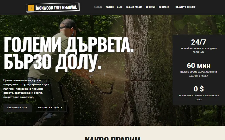 Началната страница на шаблона Ironwood Tree Removal