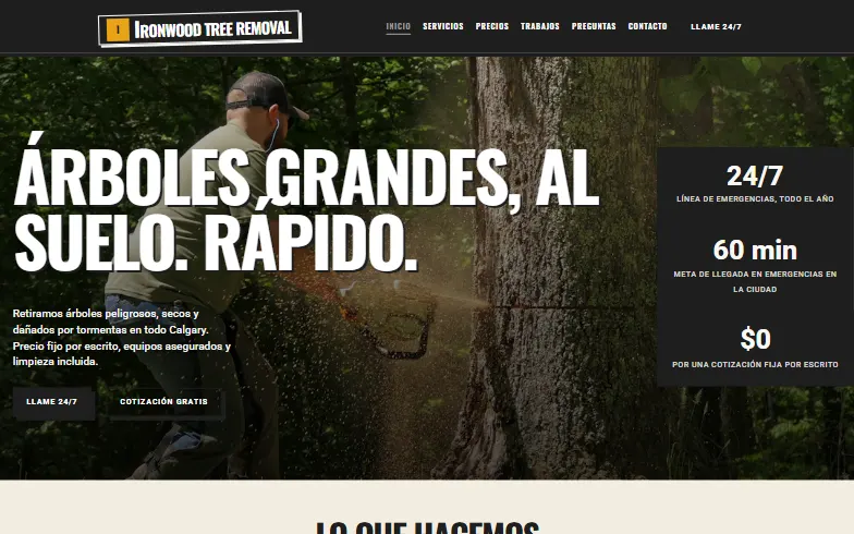 La página de inicio de la plantilla Ironwood Tree Removal