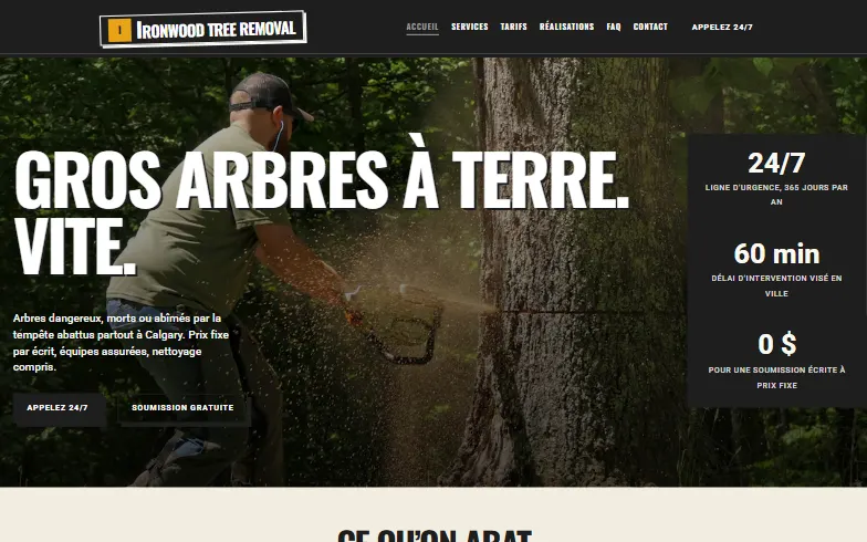 La page d’accueil du modèle Ironwood Tree Removal