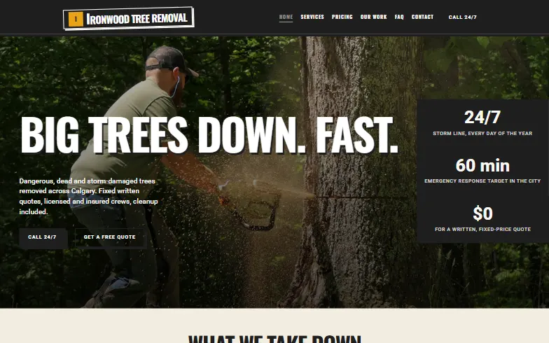 The home page of the Ironwood Tree Removal template