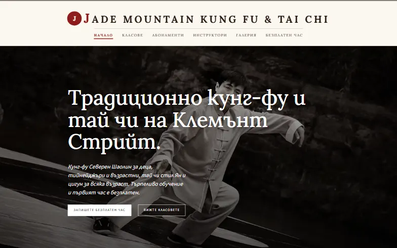 Началната страница на шаблона Jade Mountain Kung Fu & Tai Chi