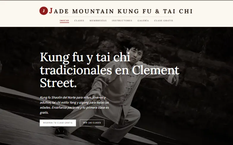 La página de inicio de la plantilla Jade Mountain Kung Fu & Tai Chi