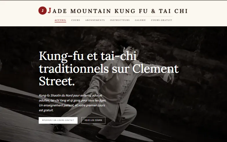 La page d’accueil du modèle Jade Mountain Kung Fu & Tai Chi