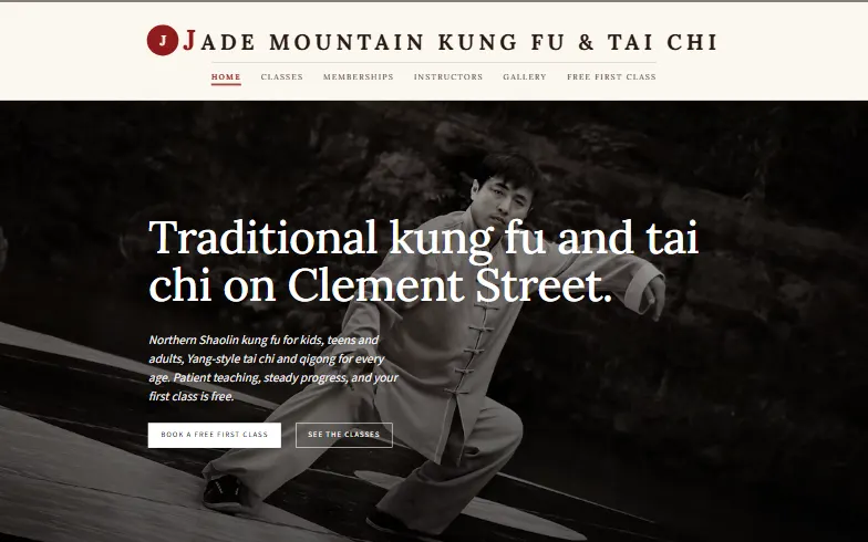 The home page of the Jade Mountain Kung Fu & Tai Chi template