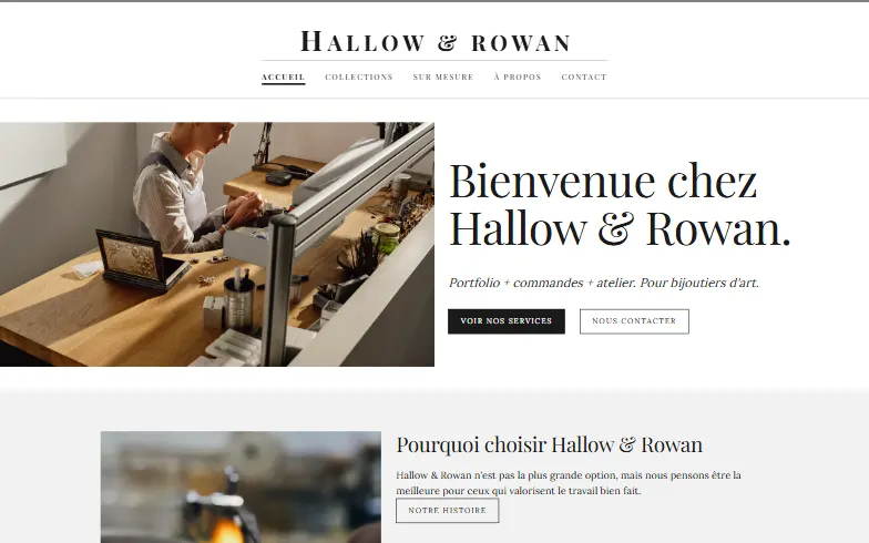 La page d’accueil du modèle Bijoutier Artisan
