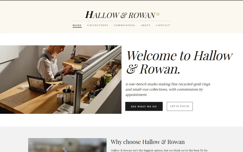 The home page of the Jewelry Maker template