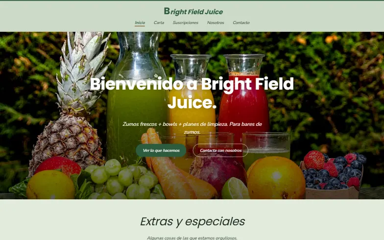 La página de inicio de la plantilla Juice Bar