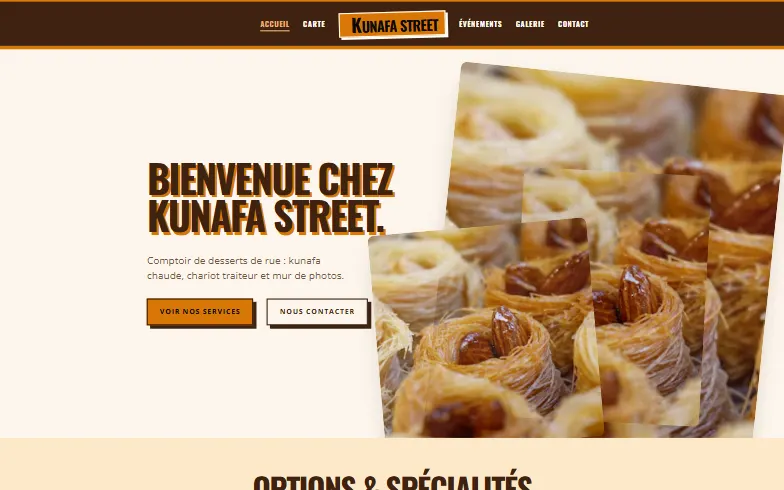 La page d’accueil du modèle Kunafa de Rue