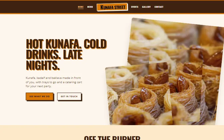 The home page of the Kunafa Street template