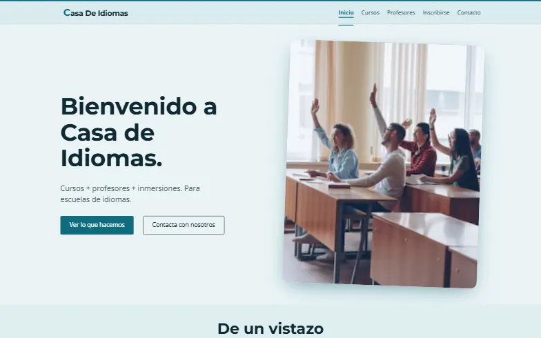 La página de inicio de la plantilla Escuela de Idiomas