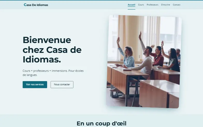 La page d’accueil du modèle École de Langues