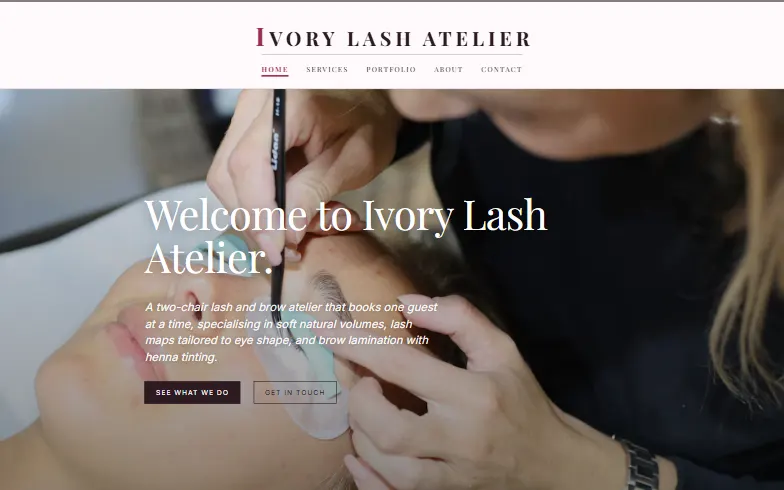 The home page of the Lash & Brow Atelier template