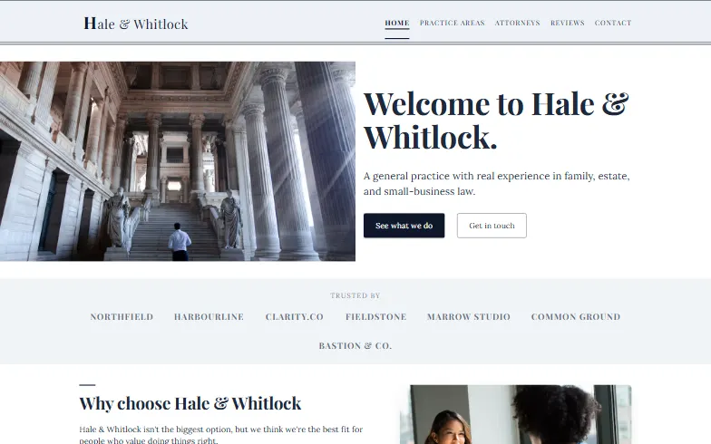 The home page of the Law Firm template