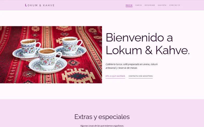 La página de inicio de la plantilla Casa del Café y Lokum
