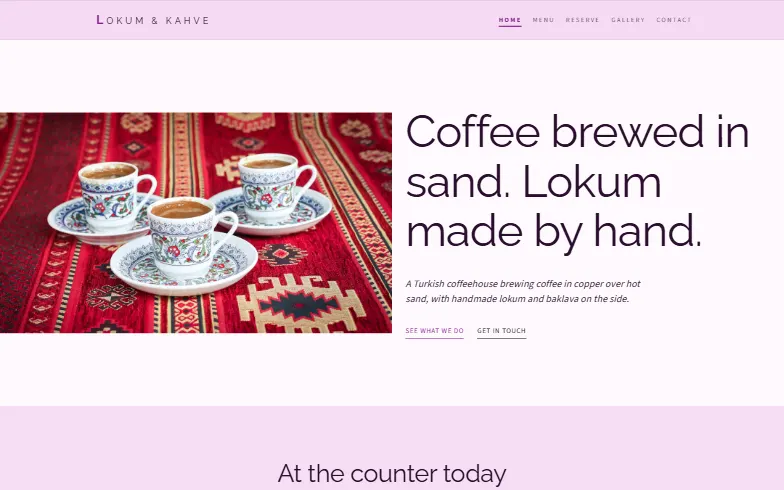 The home page of the Coffee & Lokum House template