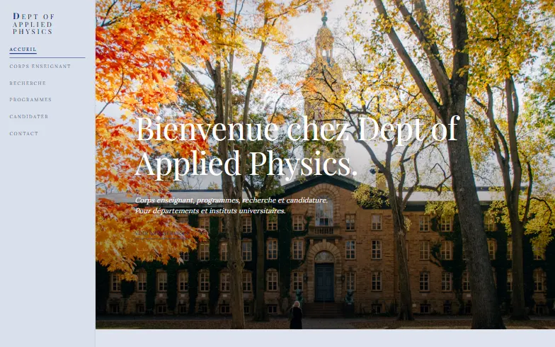 La page d’accueil du modèle Département Universitaire