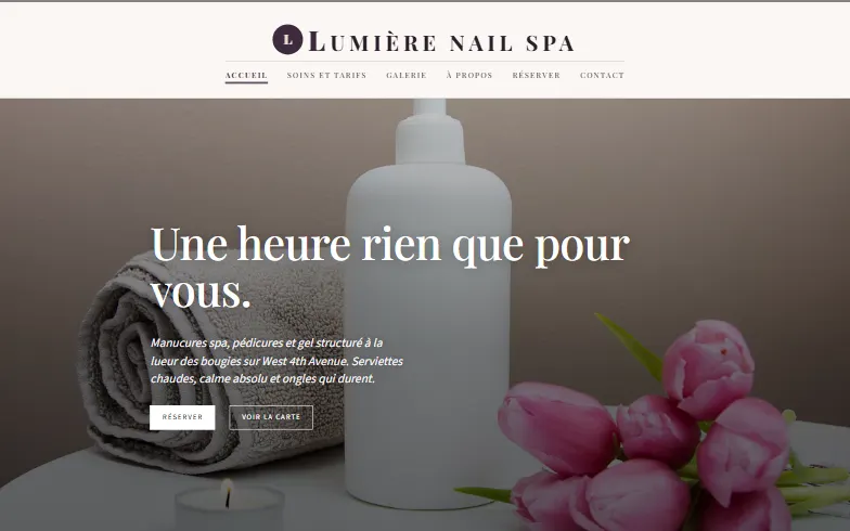 La page d’accueil du modèle Lumière Nail Spa