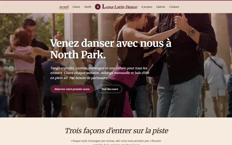 La page d’accueil du modèle Luna Latin Dance