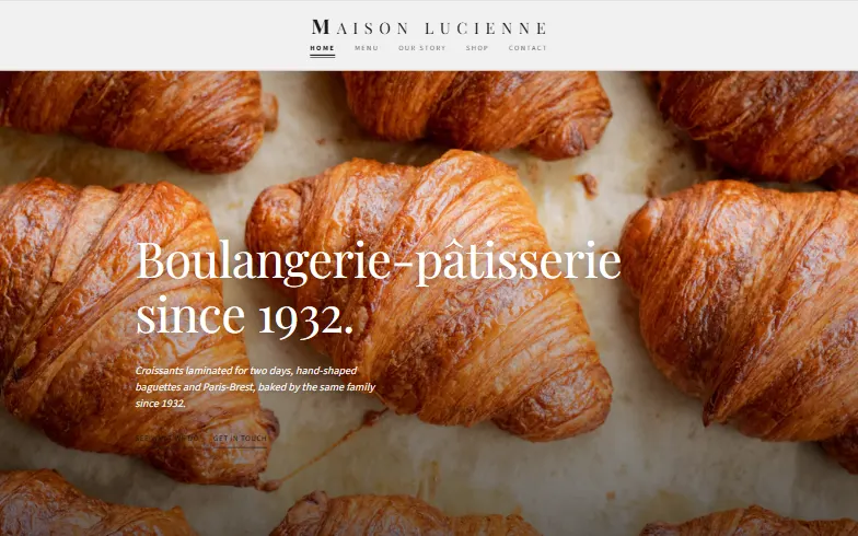 The home page of the Maison Boulangerie template