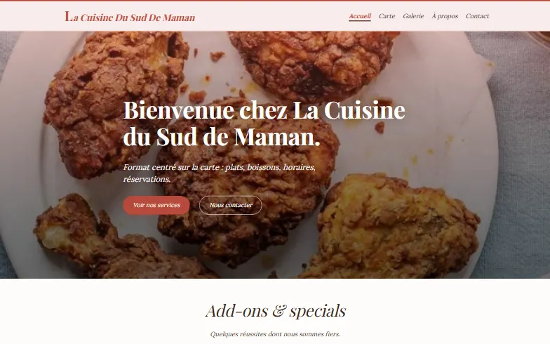 La page d’accueil du modèle La Cuisine du Sud de Maman