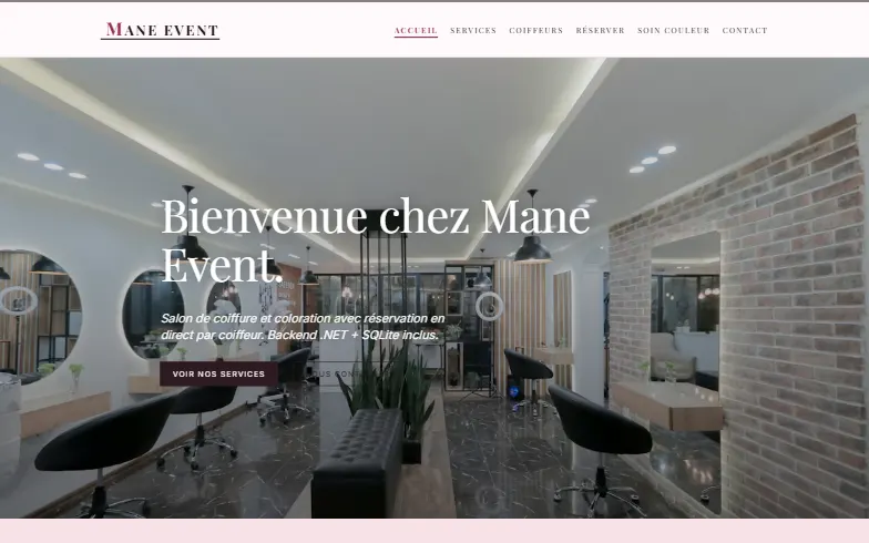 La page d’accueil du modèle Salon Mane Event