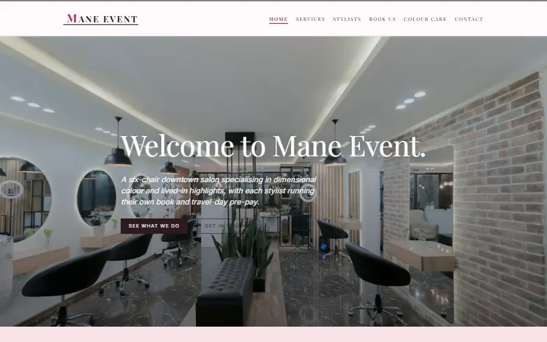 The home page of the Mane Event Salon template