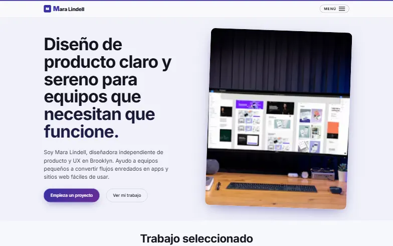 La página de inicio de la plantilla Mara Lindell