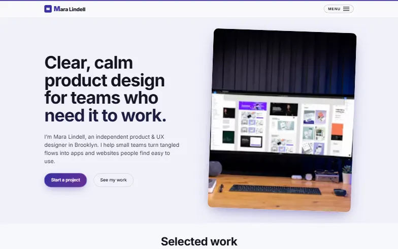 The home page of the Mara Lindell template