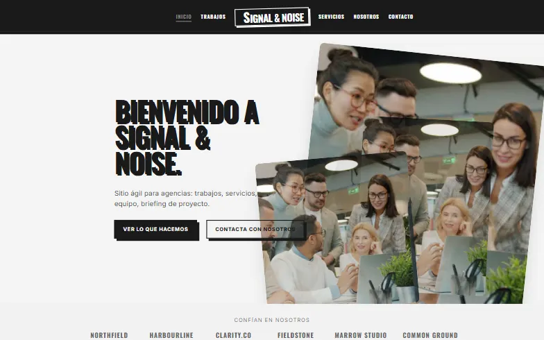 La página de inicio de la plantilla Agencia de Marketing