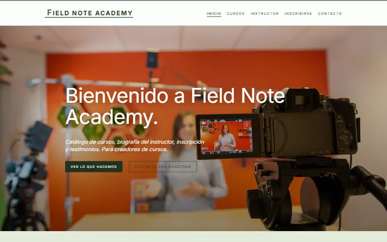 La página de inicio de la plantilla Estudio de Cursos Online