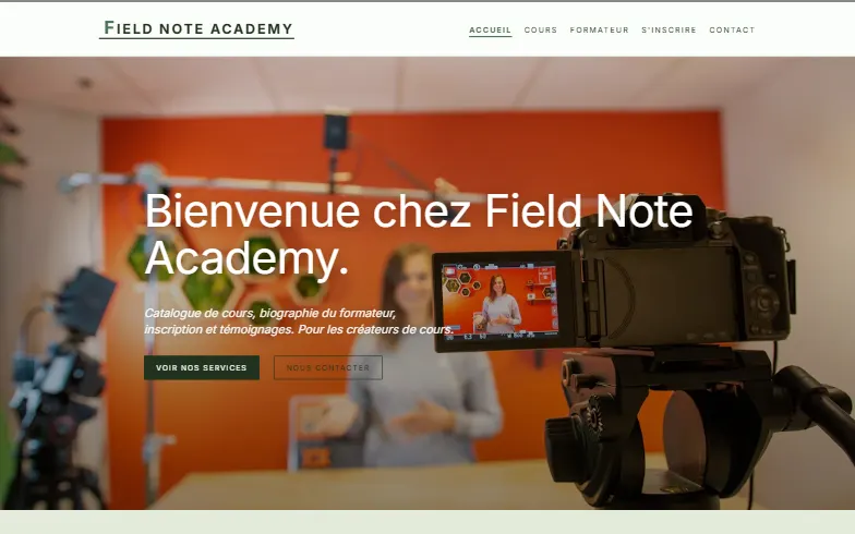 La page d’accueil du modèle Studio de Cours en Ligne