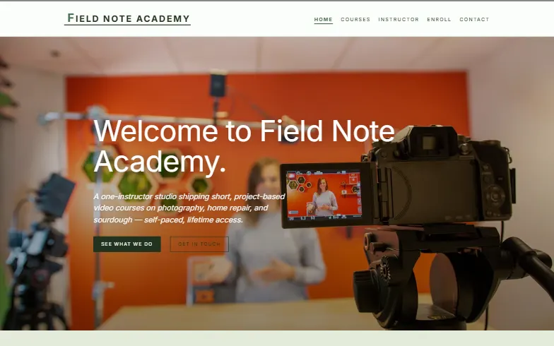 The home page of the Online Course Studio template