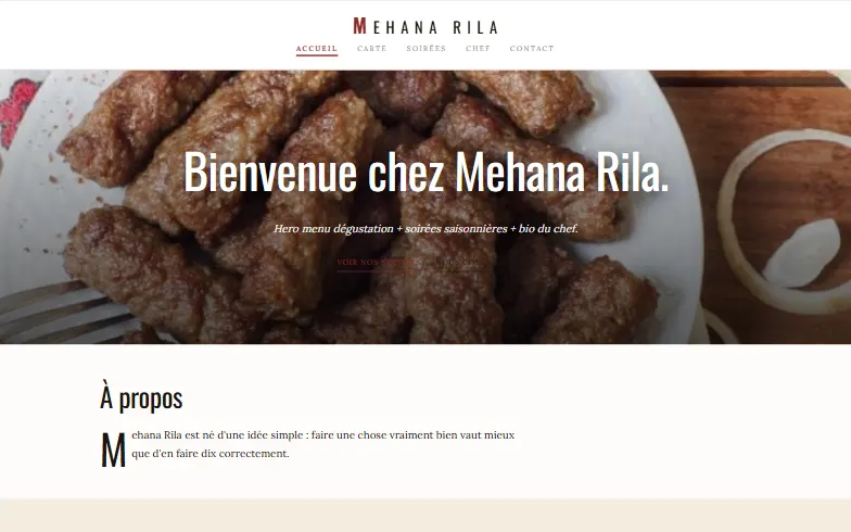 La page d’accueil du modèle Mehana Rila