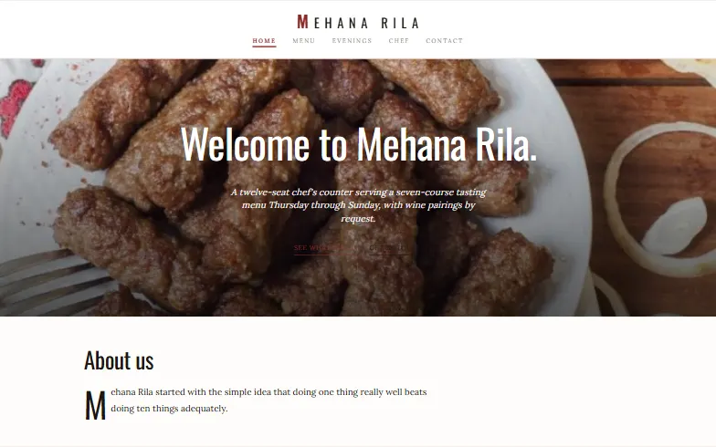 The home page of the Mehana Rila template