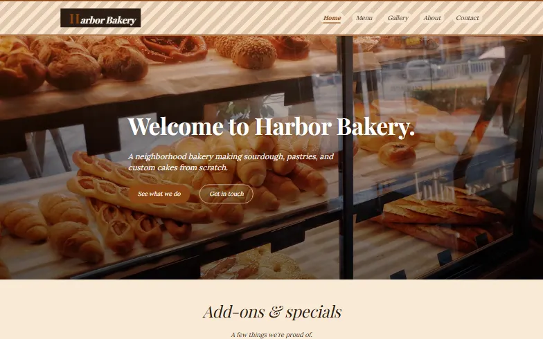 The home page of the Menu-driven template