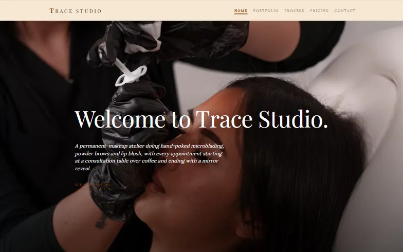 The home page of the Microblading & PMU Atelier template