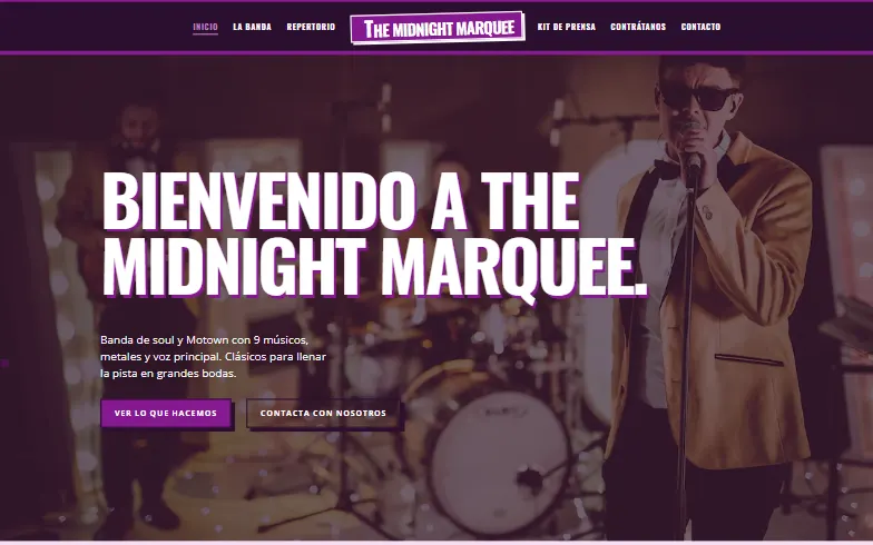 La página de inicio de la plantilla The Midnight Marquee
